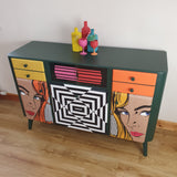 Retro colourful Pop Art sideboard, 1950s 'Mesmer-Eyes'