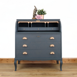 Mid-century bureau, green with ghost stencilling