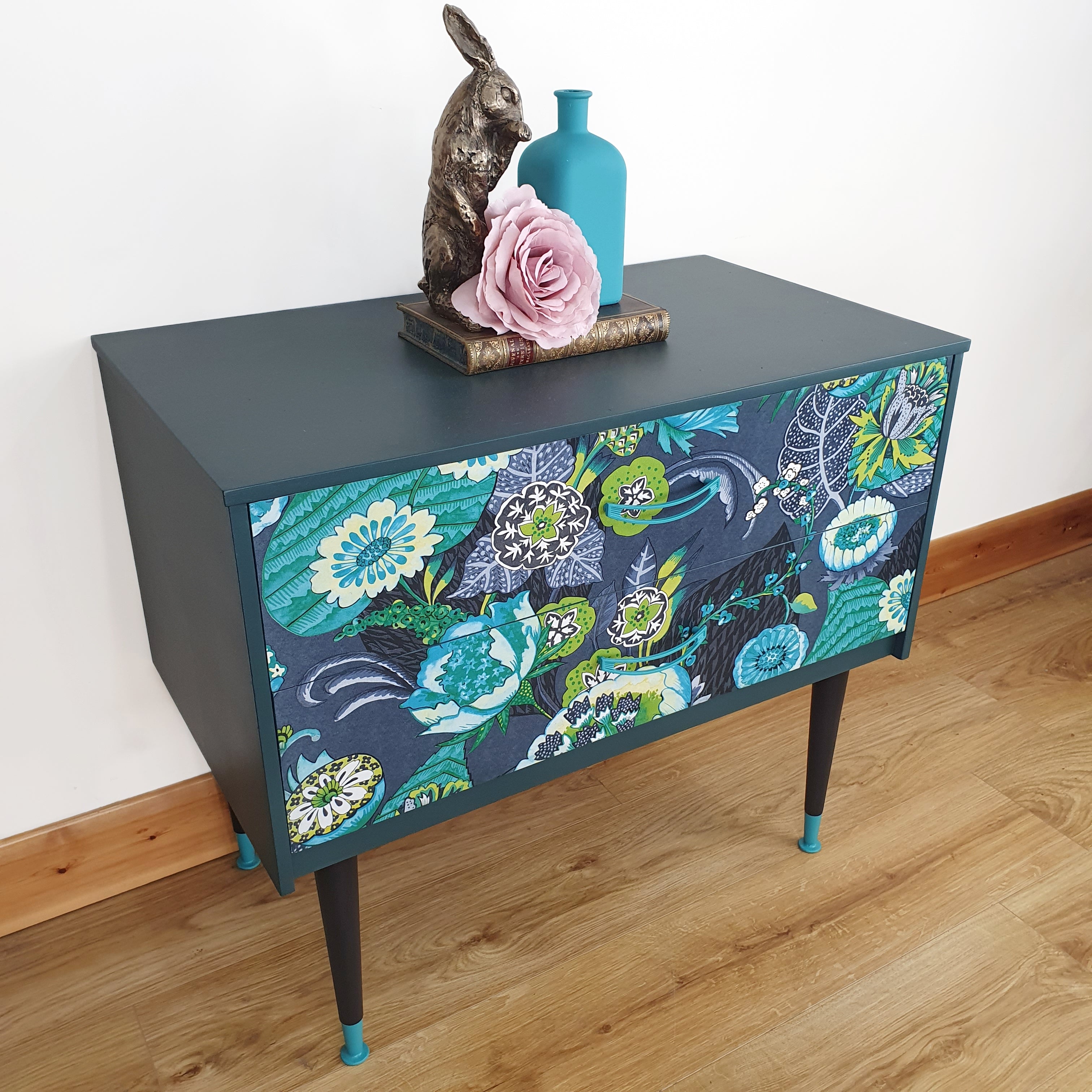 Retro floral design two drawer chest
