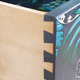 Grey mid-century chest of three drawers with découpaged fronts
