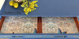 Blue G-Plan sideboard with decoupage and geometric stencil