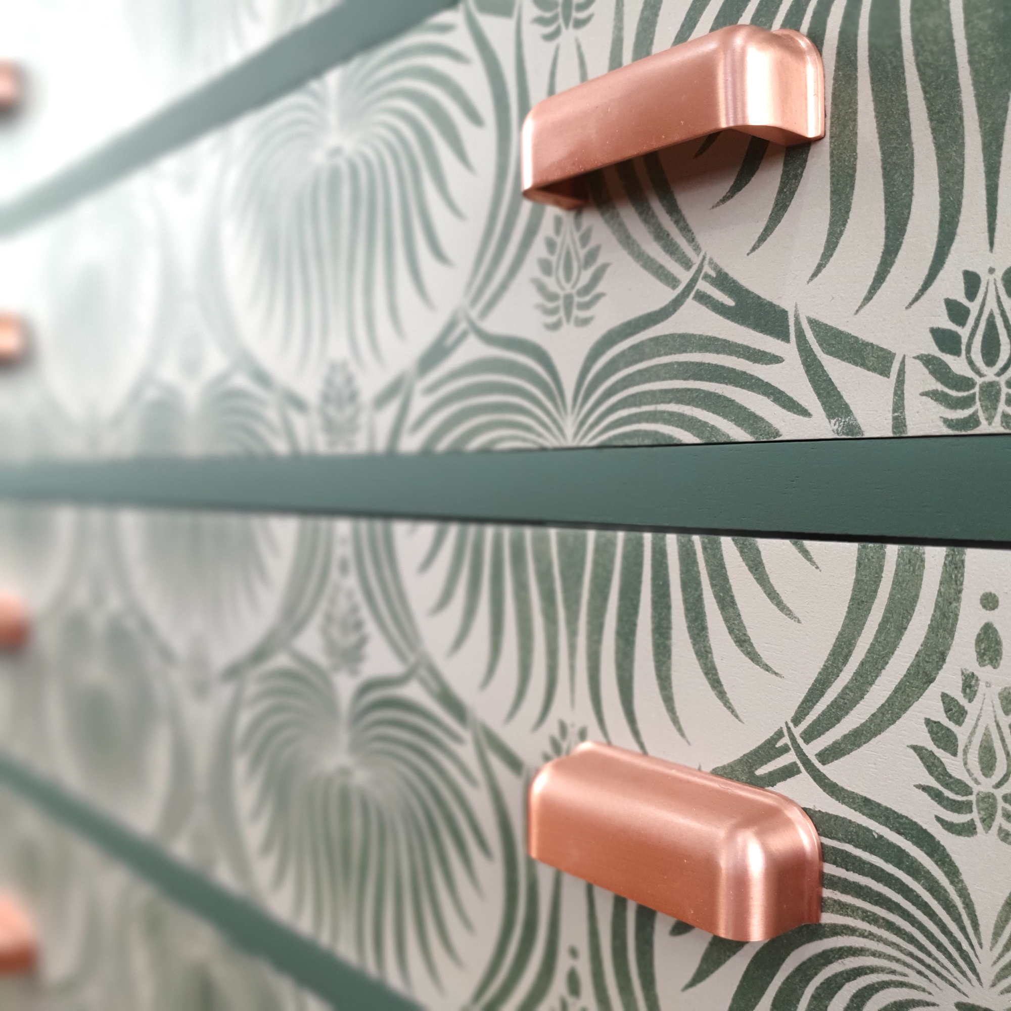 Green and cream 5-drawer tallboy
