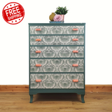 Green and cream 5-drawer tallboy