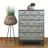 Green and cream 5-drawer tallboy