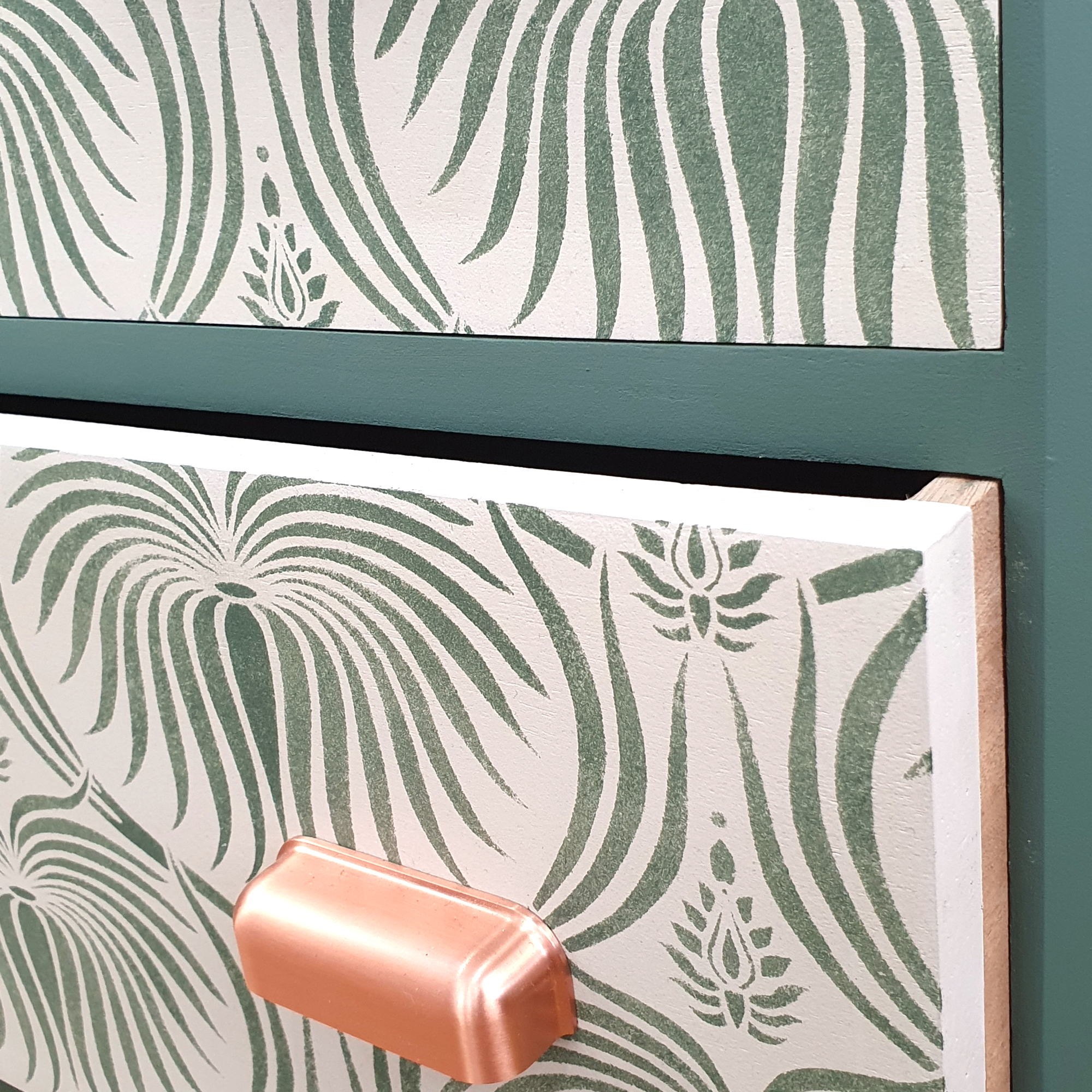 Green and cream 5-drawer tallboy