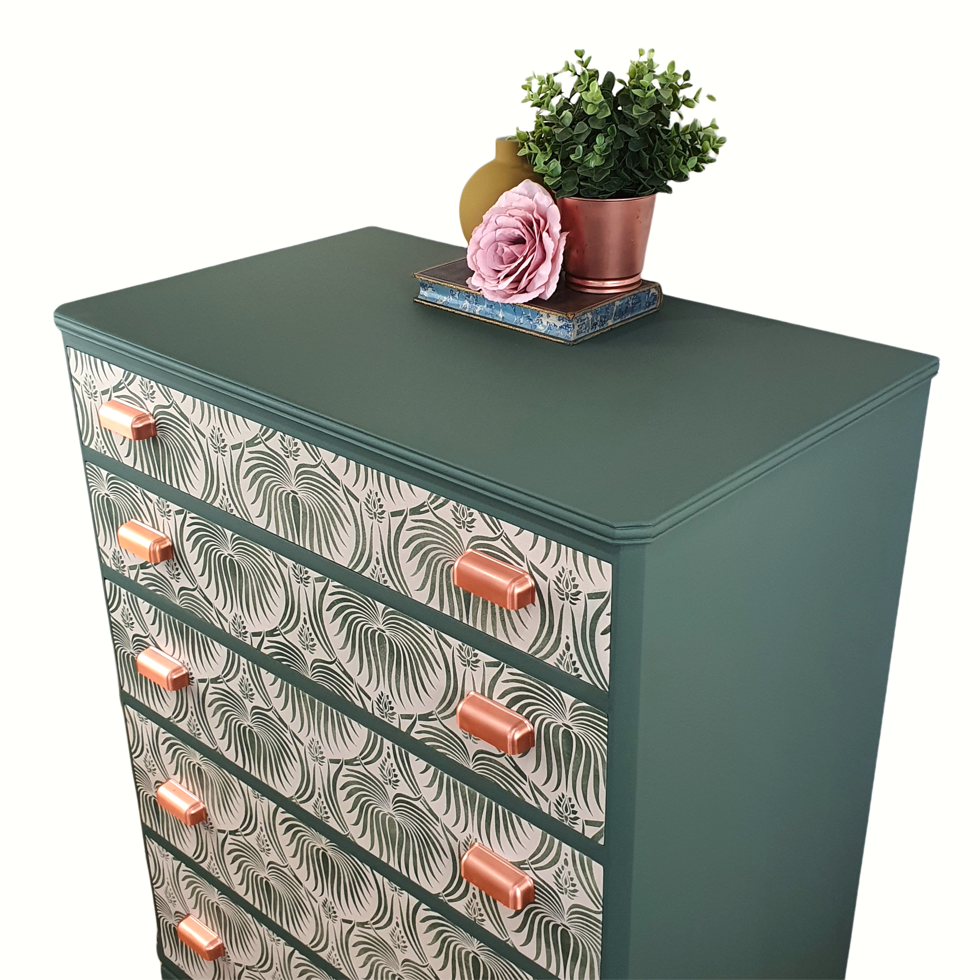 Green and cream 5-drawer tallboy