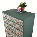 Green and cream 5-drawer tallboy