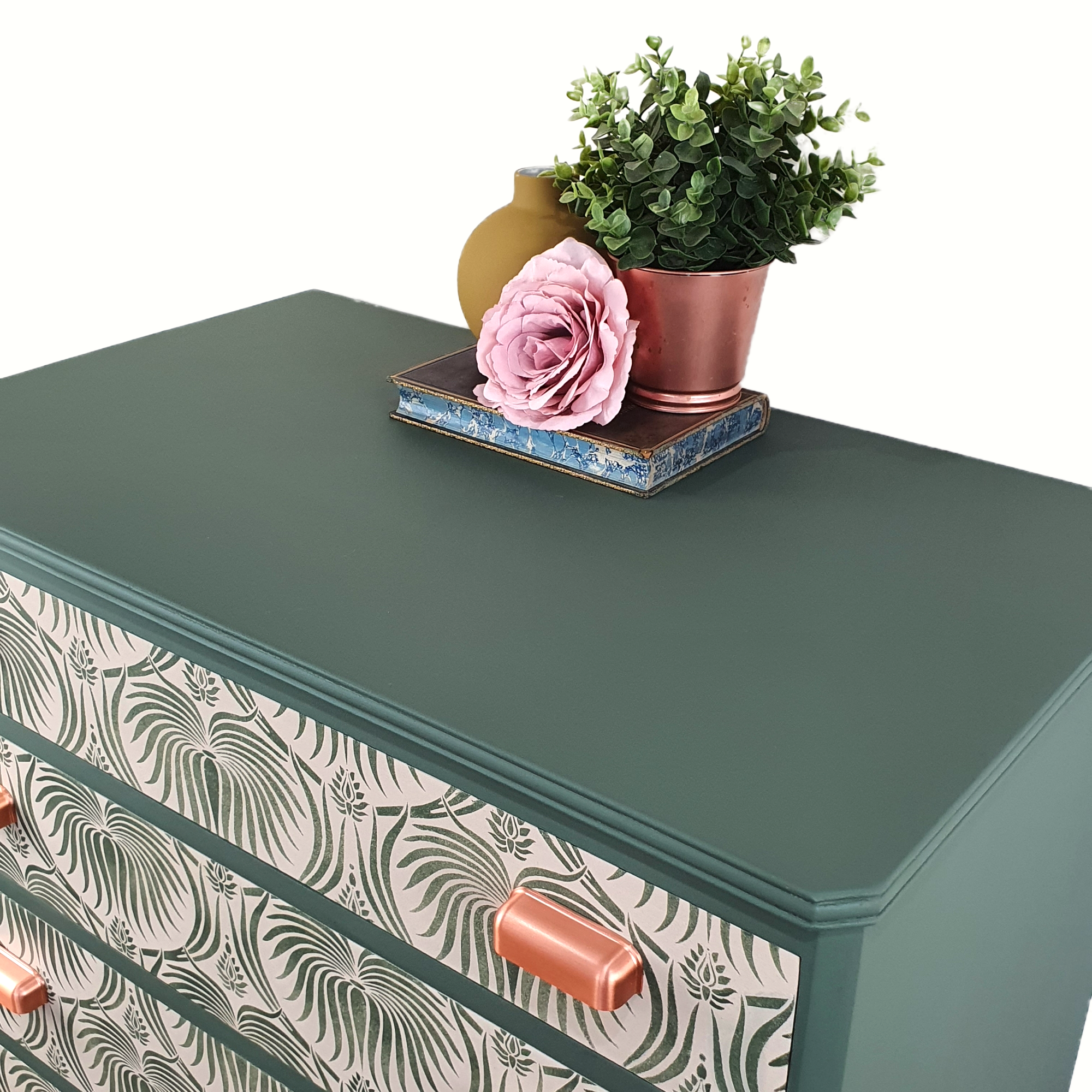Green and cream 5-drawer tallboy
