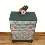 Green and cream 5-drawer tallboy