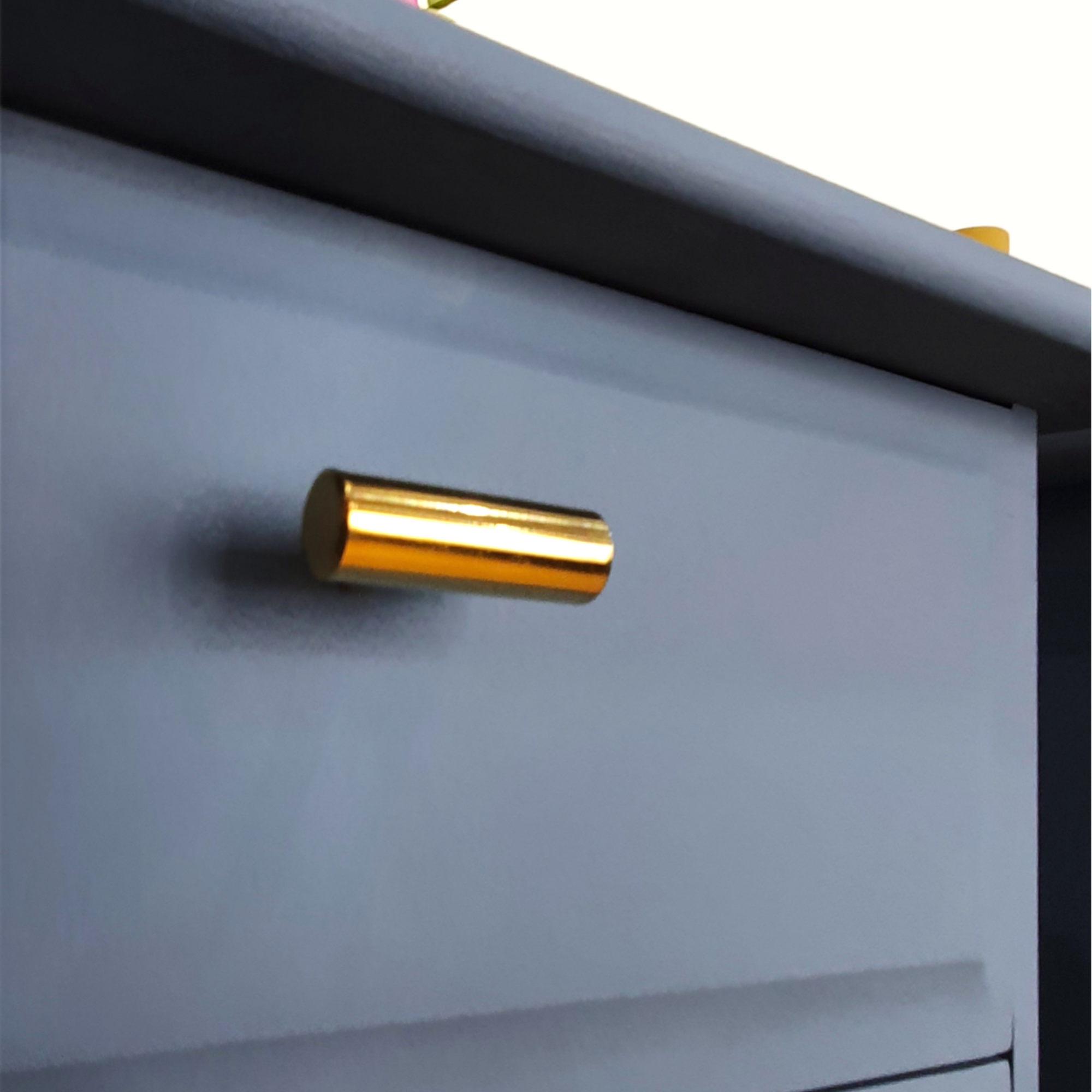 Pair of blue four drawer Stag Minstrel bedside cabinets