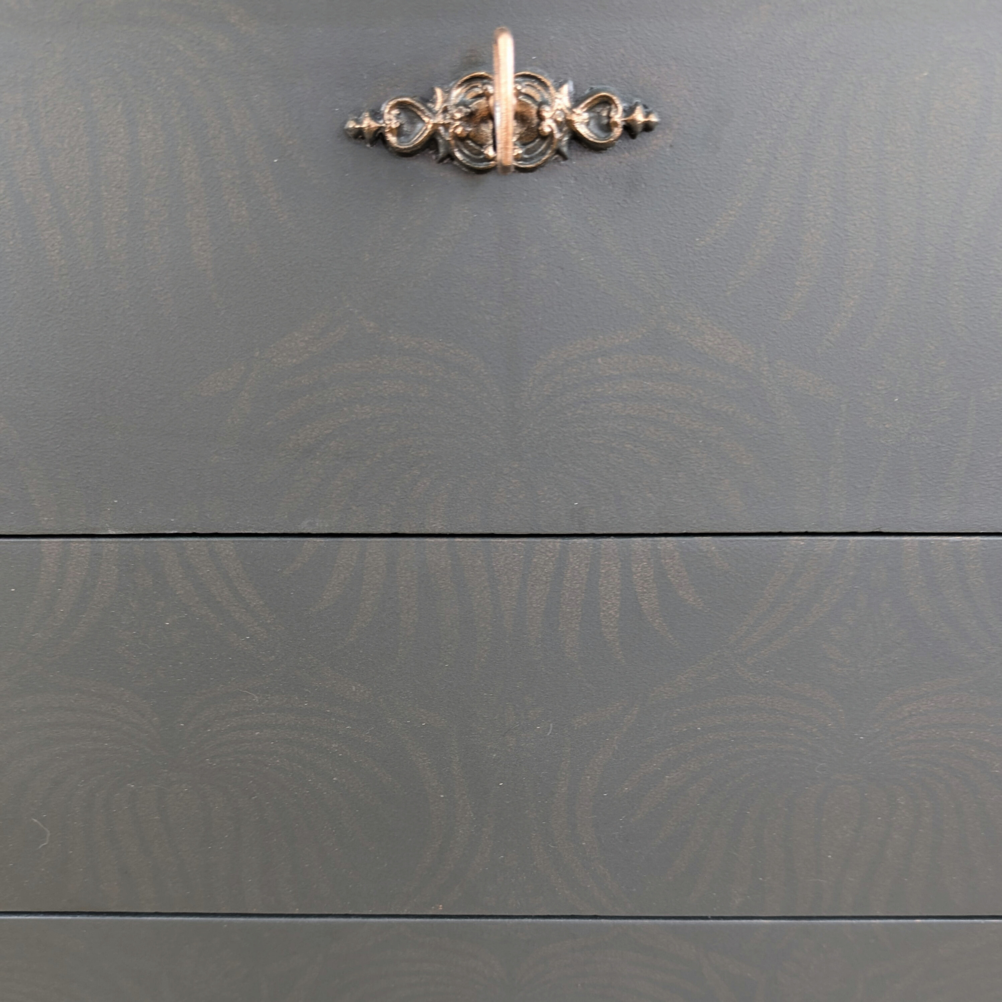 Mid-century bureau, green with ghost stencilling