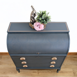 Mid-century bureau, green with ghost stencilling