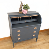 Mid-century bureau, green with ghost stencilling
