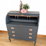 Mid-century bureau, green with ghost stencilling
