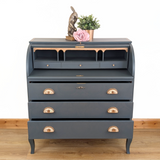 Mid-century bureau, green with ghost stencilling