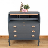 Mid-century bureau, green with ghost stencilling