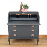 Mid-century bureau, green with ghost stencilling