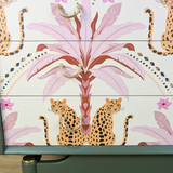 Vintage G-Plan Librenza chest of drawers in deep olive green with leopard motif