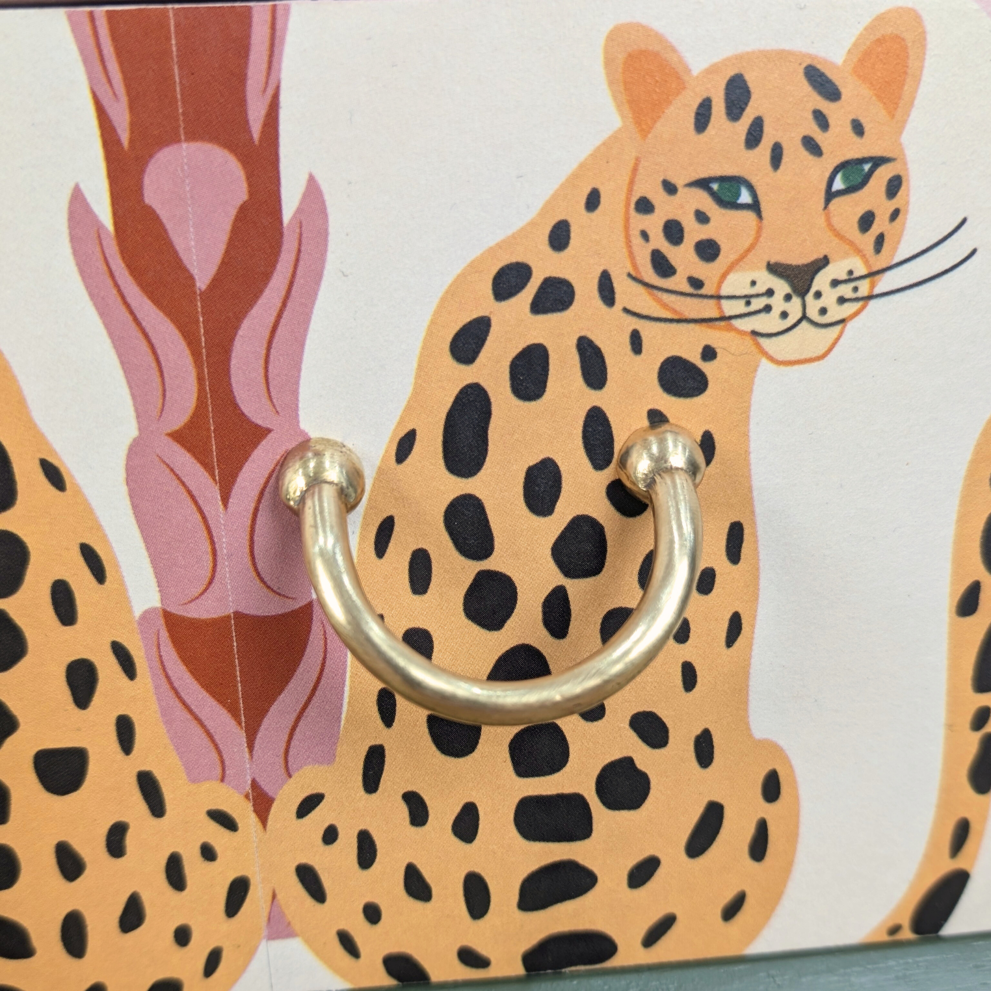 Vintage G-Plan Librenza chest of drawers in deep olive green with leopard motif