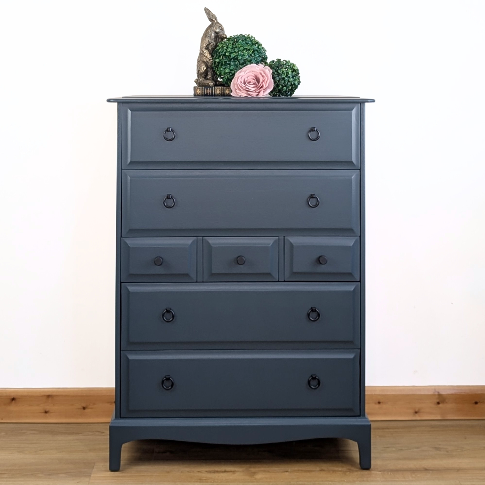 Stag Minstrel 7-drawer tallboy in dark neutral blue