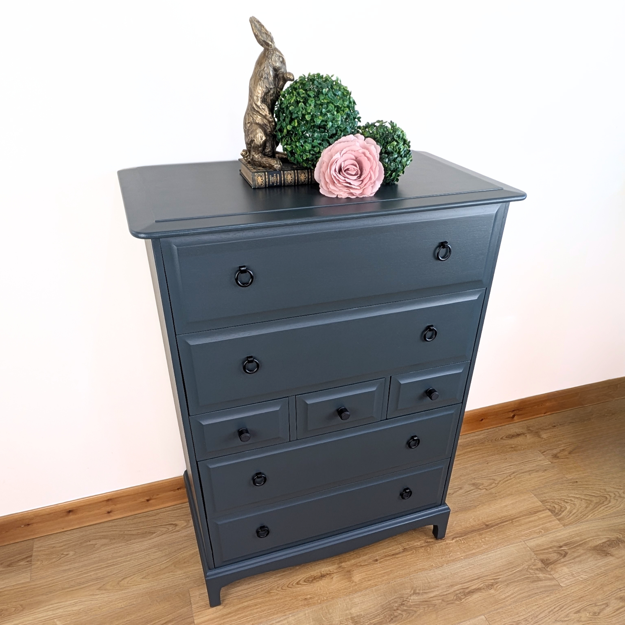 Stag Minstrel 7-drawer tallboy in dark neutral blue