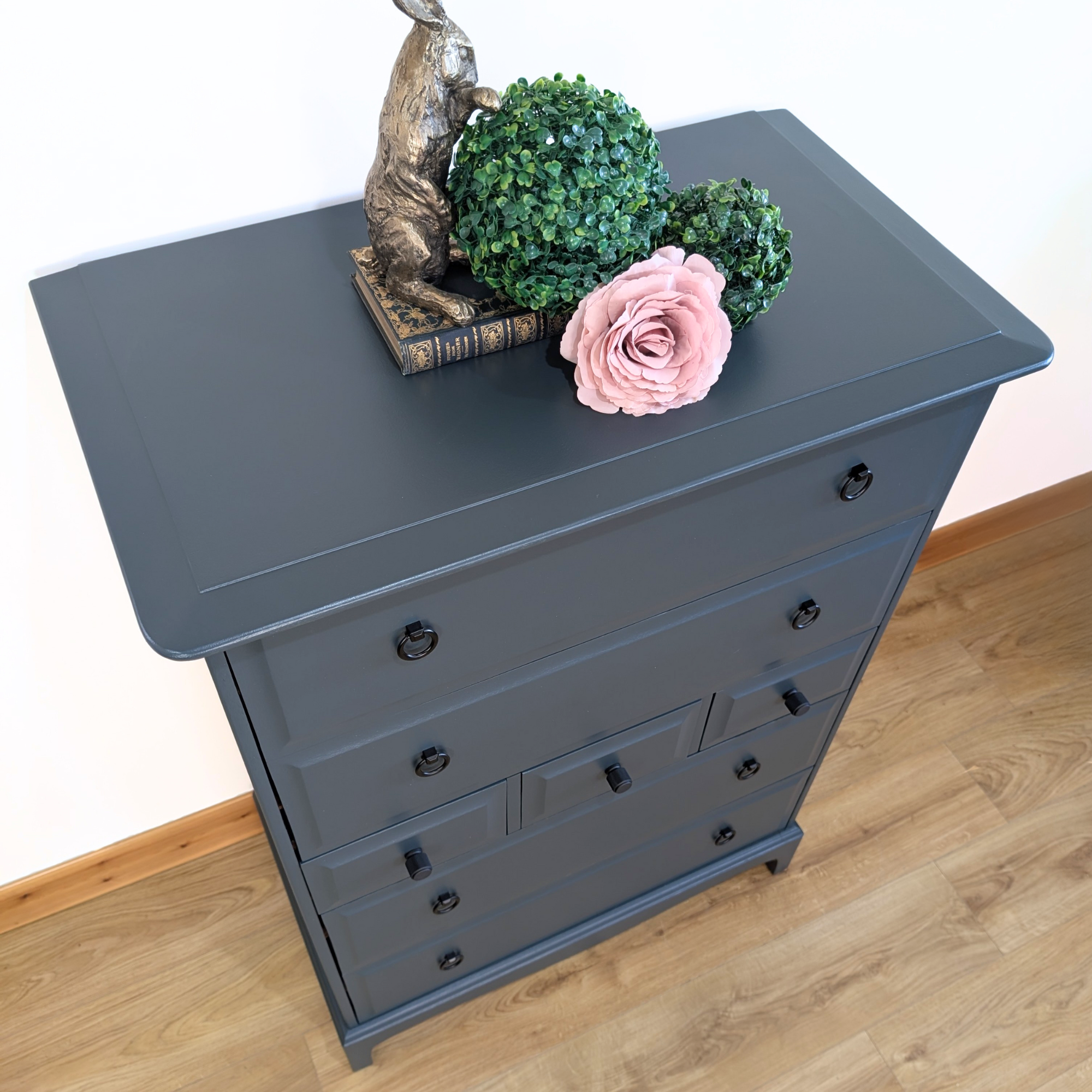 Stag Minstrel 7-drawer tallboy in dark neutral blue