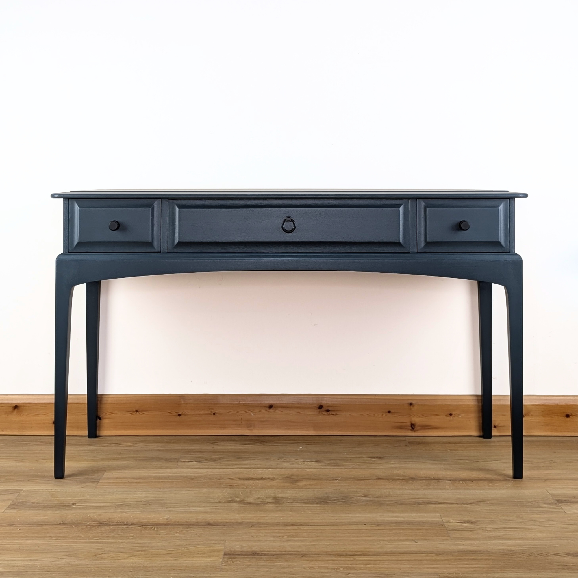 Stag Minstrel three-drawer console table in dark neutral blue