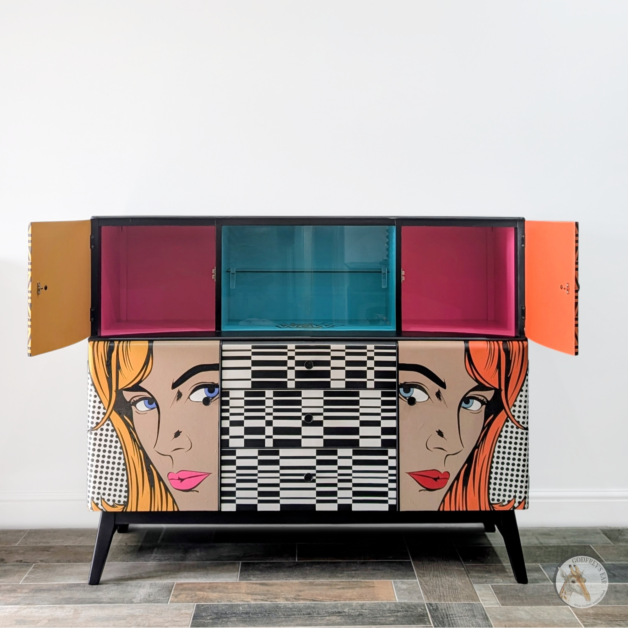 Mesmereyes 2 Beautility sideboard - front, upper doors open