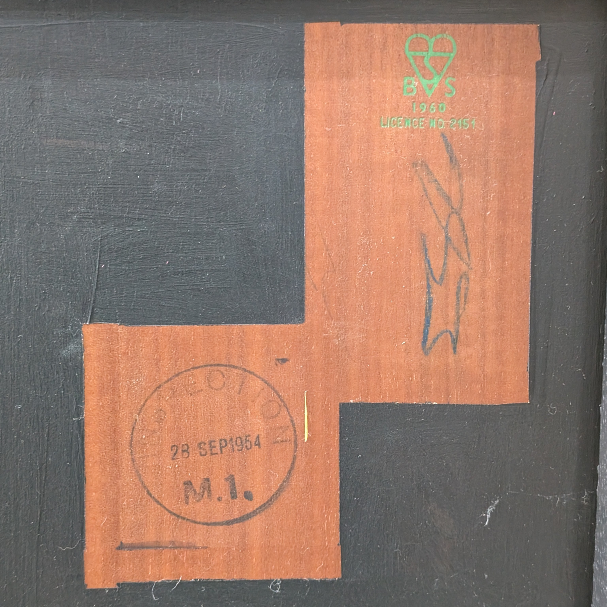 Mesmereyes 2 Beautility sideboard - inspection stamp, September 1954