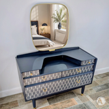 Midnight blue G-Plan dressing table - front left