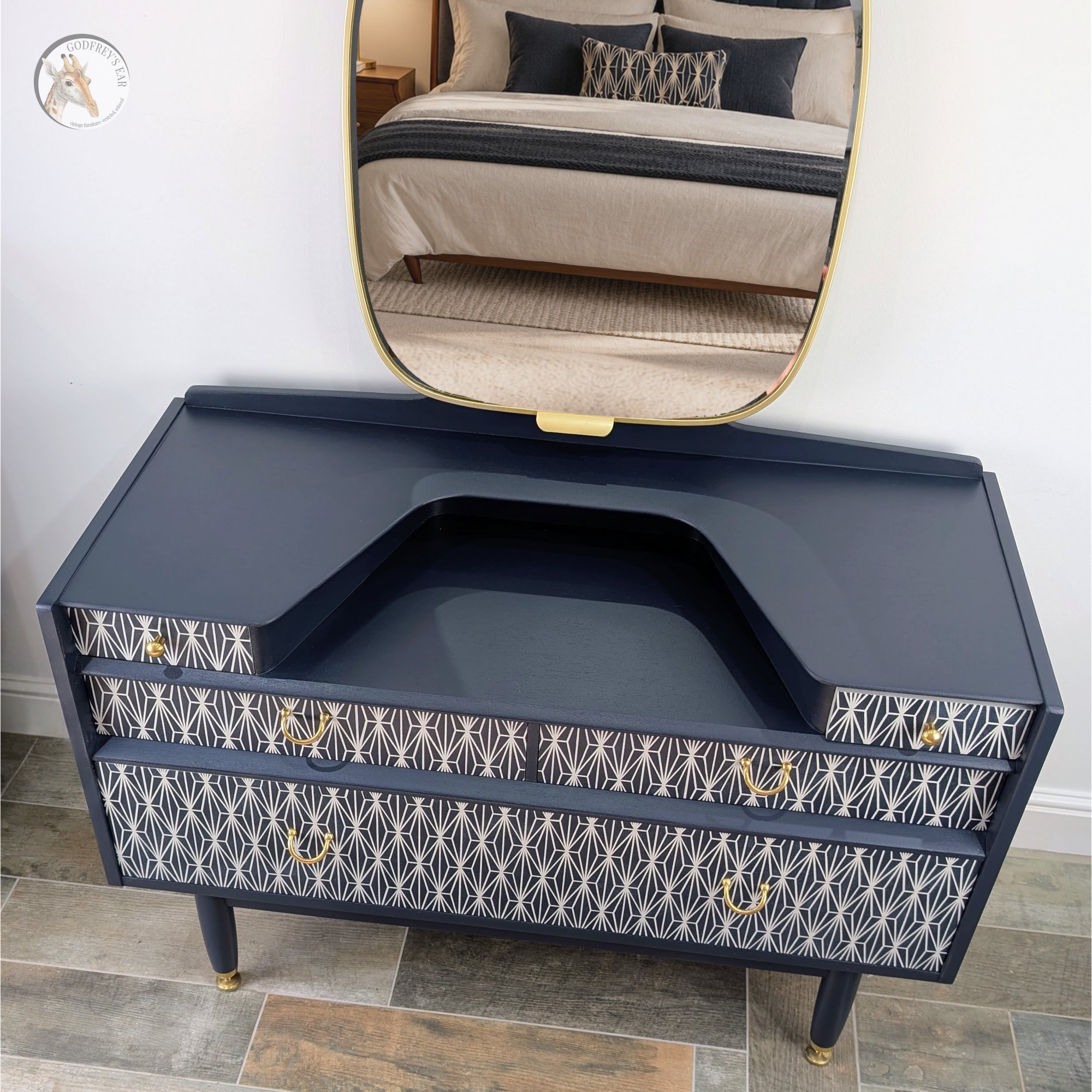 Midnight blue G-Plan dressing table - high