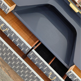 Midnight blue G-Plan dressing table - sectioned drawer, from above