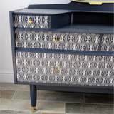 Midnight blue G-Plan dressing table - stencil detail