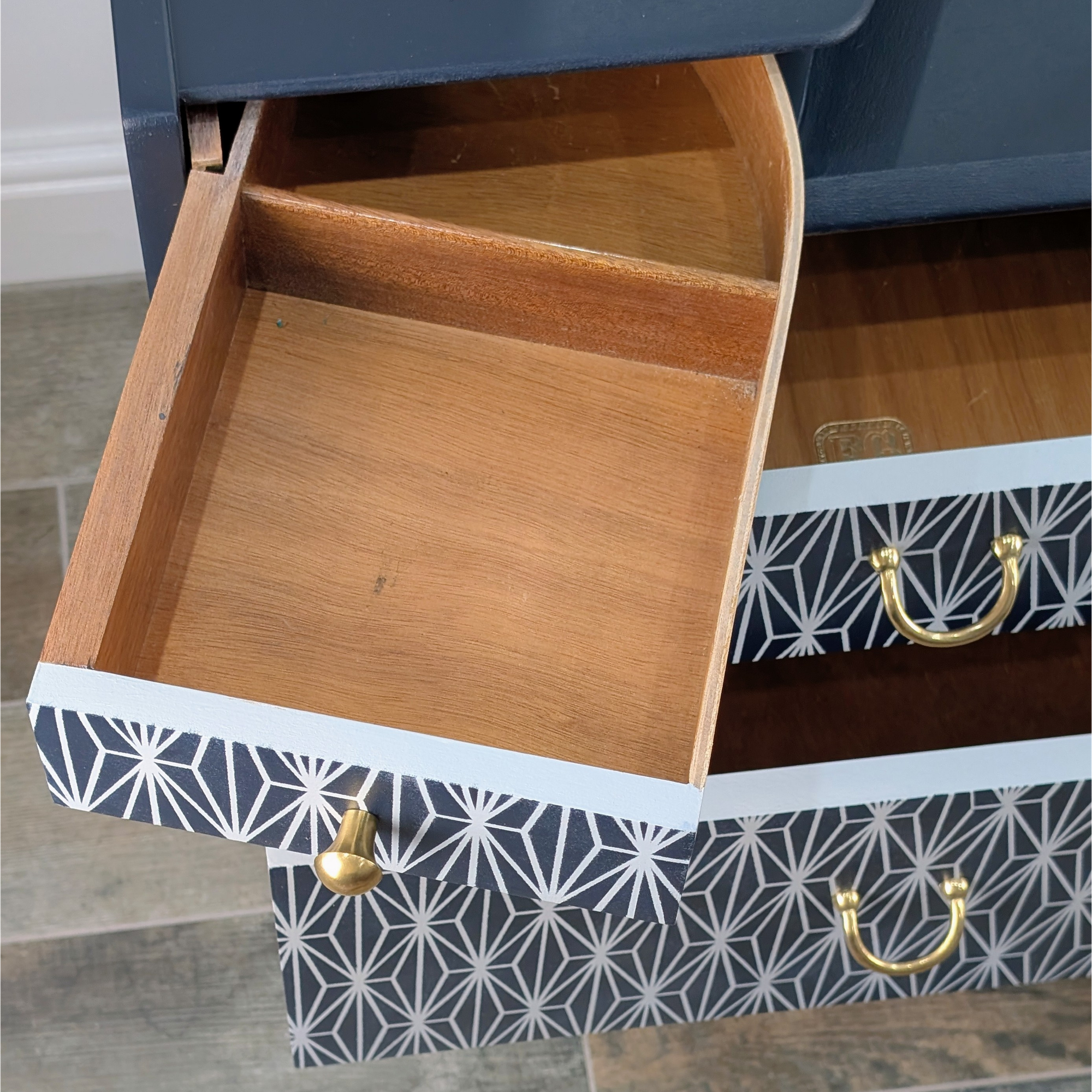 Midnight blue G-Plan dressing table - swing-out drawer