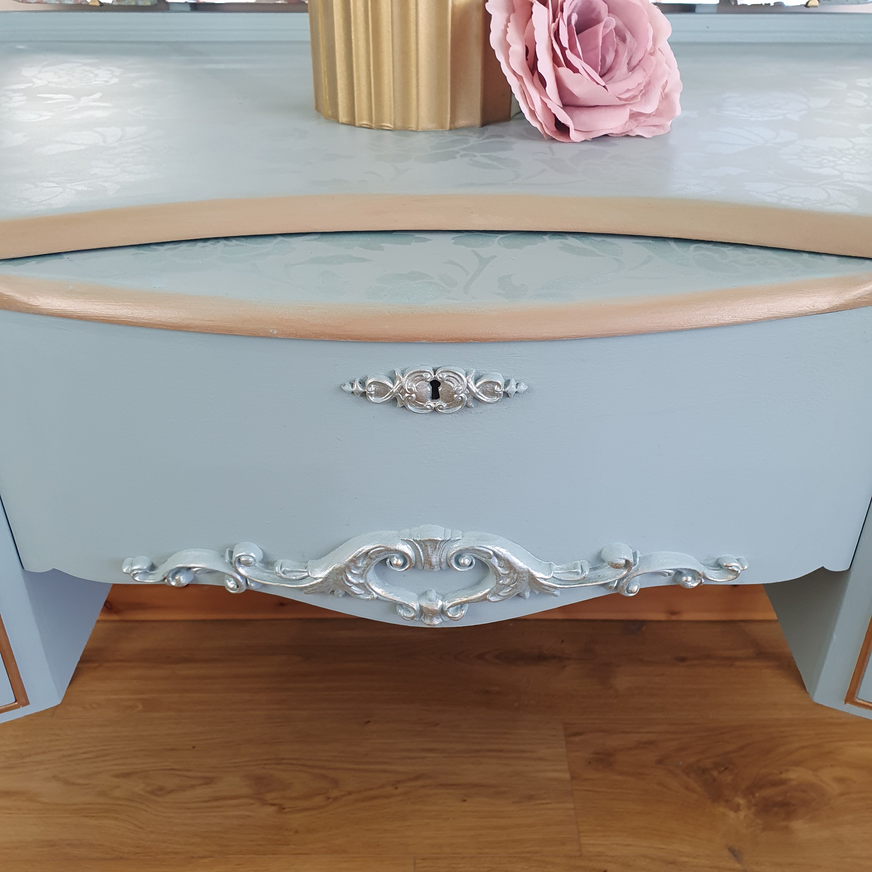 French styled vintage dressing table with triple mirror
