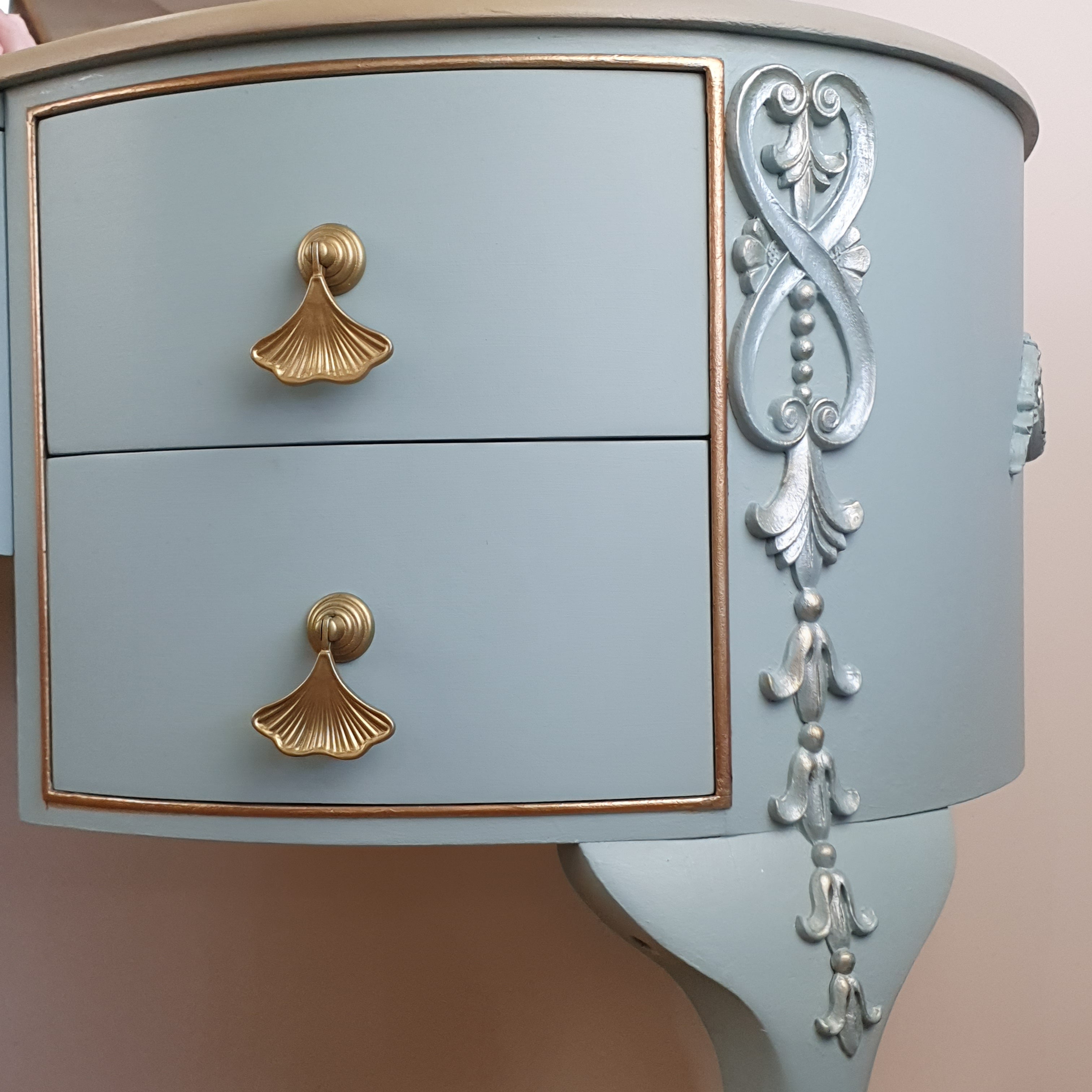 French styled vintage dressing table with triple mirror