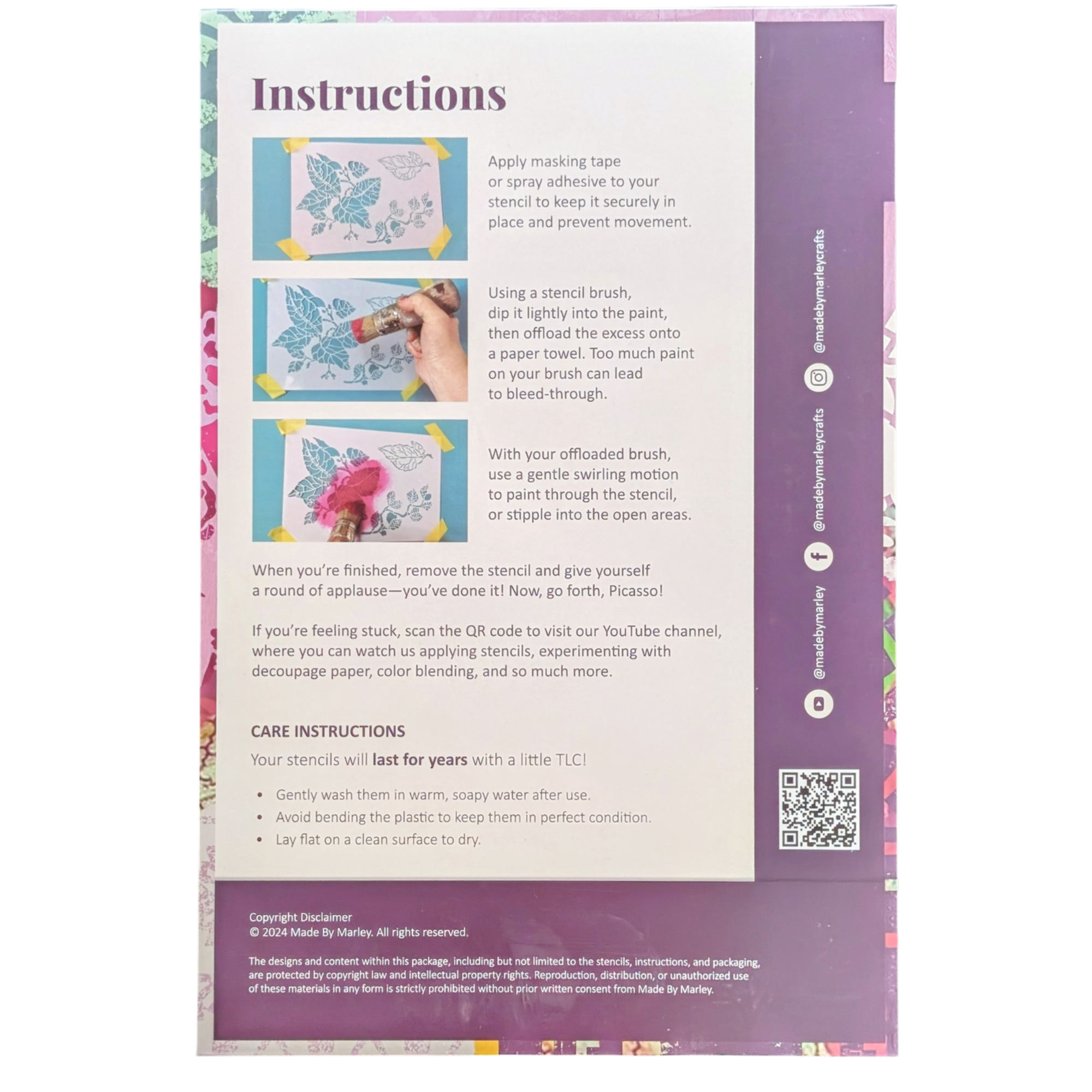 Made by Marley Splendid Stencils - instructions on the back of the packet