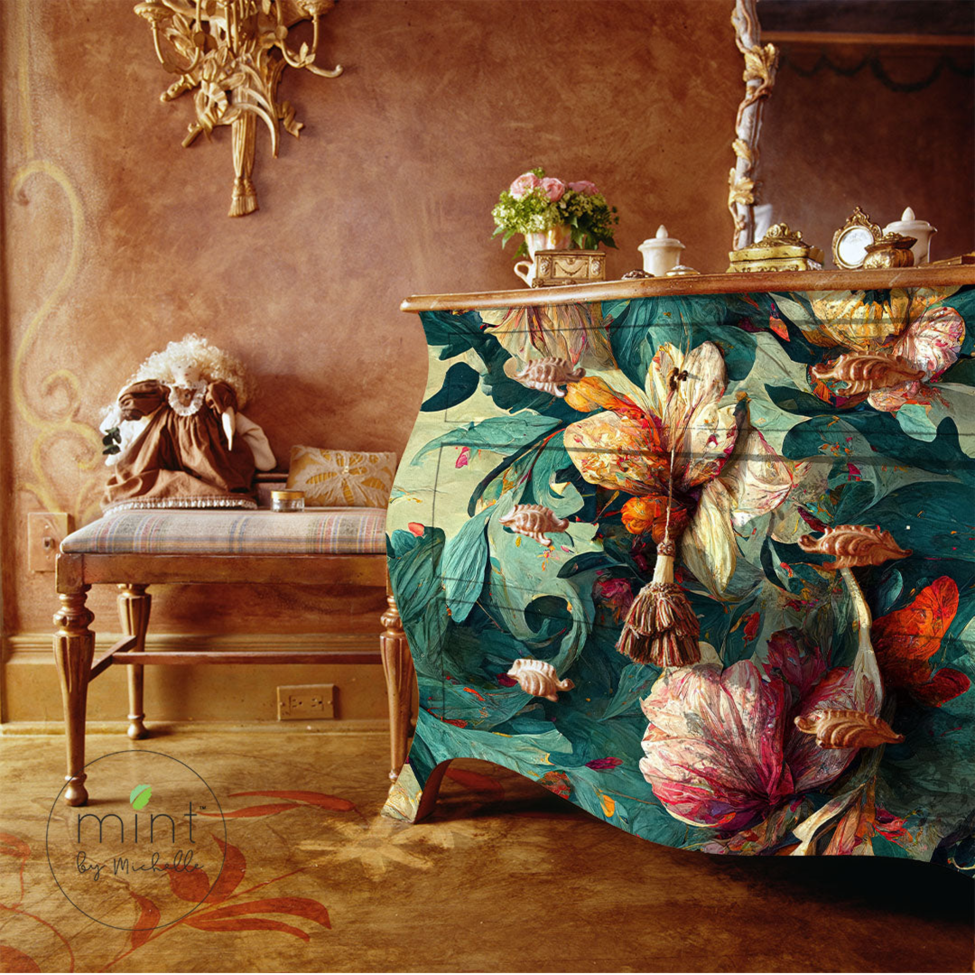 Mint Decoupage Paper - Wave of Florals