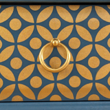 Pair of teal and gold leggy Stag Minstrel bedside cabinets