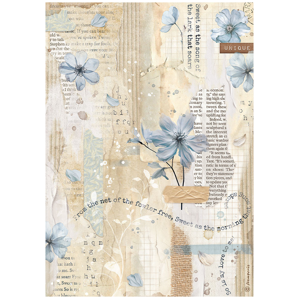 Stamperia Blue Flower Create Happiness rice paper - sheet