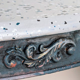 Rustic demi-lune console table, faux terrazzo top