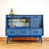 Blue G-Plan sideboard with decoupage and geometric stencil