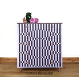 Pink Avalon chest of five drawers, with stripes and copper stencilling