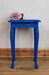 Blue side table, with découpaged top