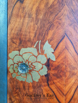Green bedside cabinet with walnut door